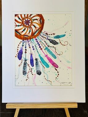Handmade New Watercolor Painting: Dream Catcher